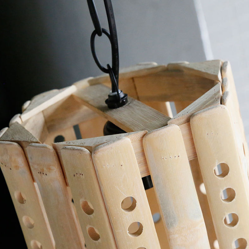 Luz de colgante de suspensión de cilindro Lámpara colgante de porche de bambú de bambú moderno en beige