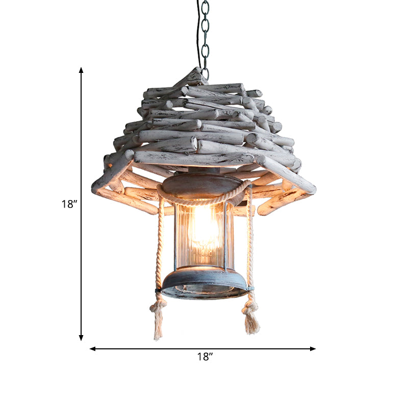 Lanternhängele-Anhänger Leichtes Vintage Holz 1-Licht weiße Deckenlampe für Foyer