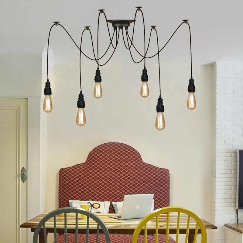 2/3/6 Luci esposte lampada sospesa con design di swag Stile industriale Black Metal Cioncant Light for Kitchen