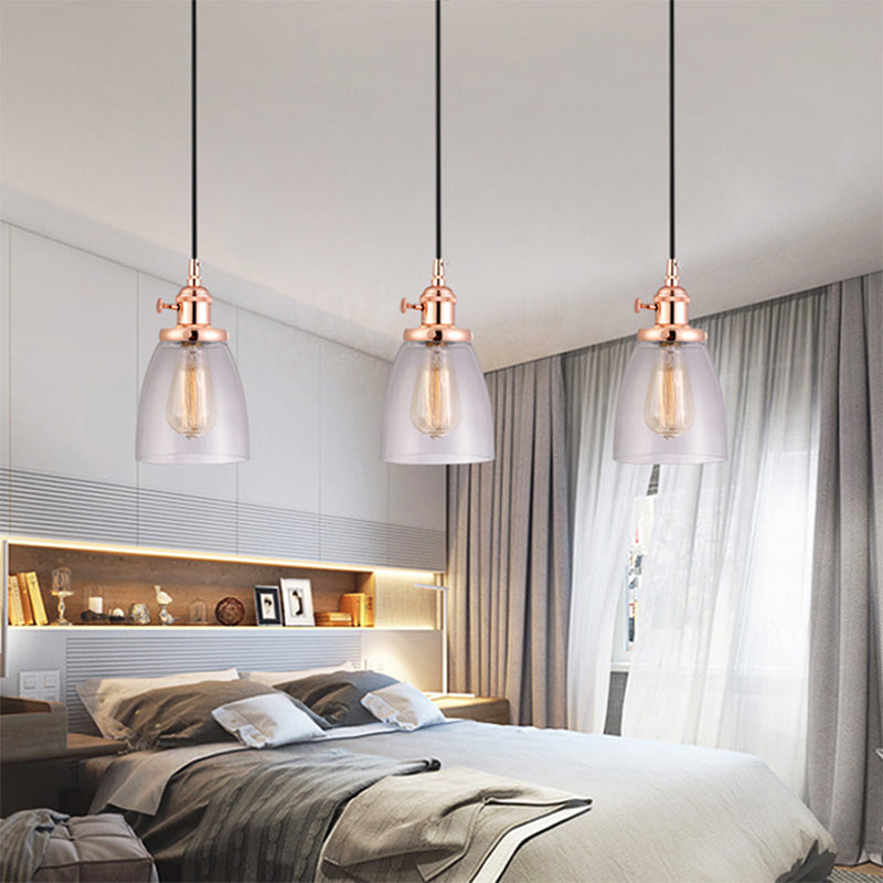 Rose Gold Cone Multi Pendant Light Fixture Modern Clear Glass 3-Light Dining Room Hanging Lamp