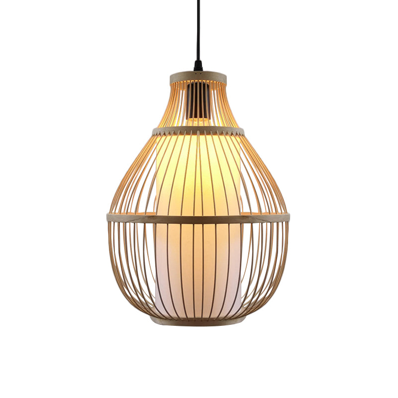 Léres liais suspension de lampe de la lampe de la lampe BAMBOO 1 Éclairage pendentif beige tête avec une teinte en papier cylindre intérieur