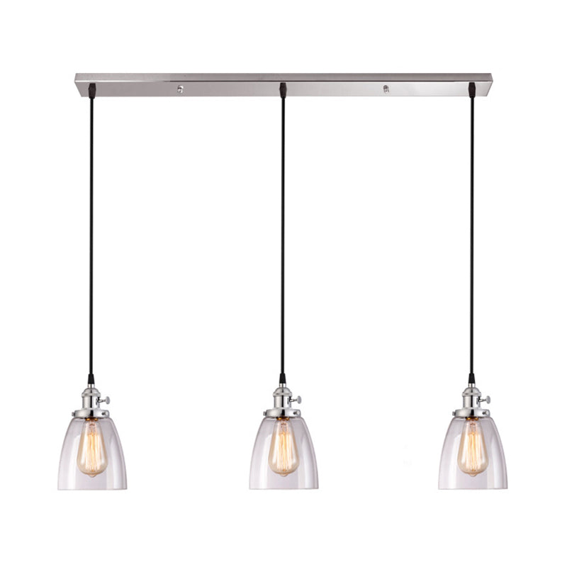 3 Lights Multiple Hanging Light Industrial Conical Clear Glass Pendant Lighting in Chrome