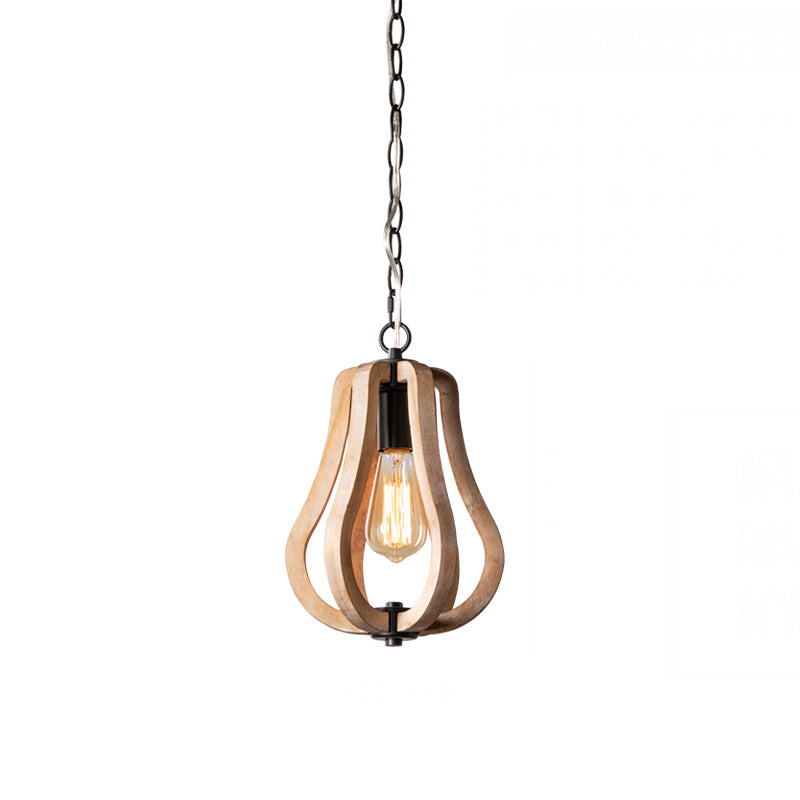 Houten kalebas hangende lamp met metalen ketting landelijke stijl 1 licht opgehangen licht in zwart