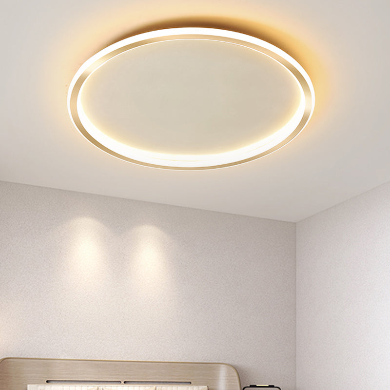 16"/19.5"/23.5" Wide Thin Round LED Flush Lamp Simple Metal Ceiling Flush Mount in Gold, Warm/White Light/Remote Control Stepless Dimming