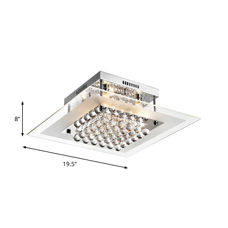 Cromado 5 cabezas iluminación semi montura moderna cristal transparente orbes cuadrados lámpara de techo