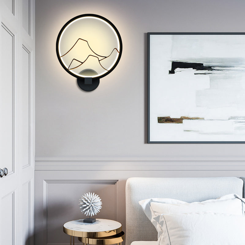 Lámpara de pared de anillo acrílico lámpara de pared LED minimalista lámpara en blanco/negro con sombra de montaña
