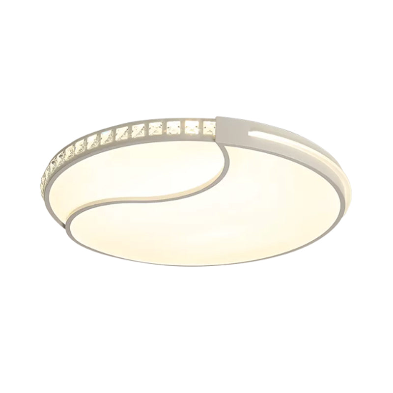 White Drum Flush Mount Modern Cut Crystal Circular LED Bedroom Light Fixture, 16.5"/20.5"/24.5" Width