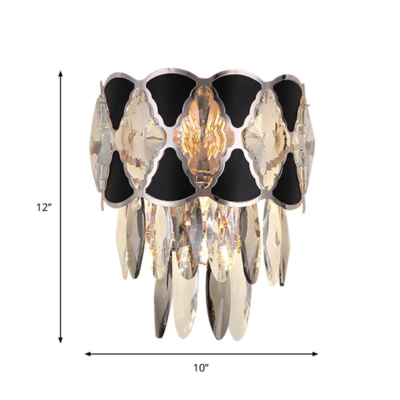 Coupez les ovales cristallins Black Finish Gicce Light Facered 3 têtes Fixture de lampe de paroi de la surface moderne