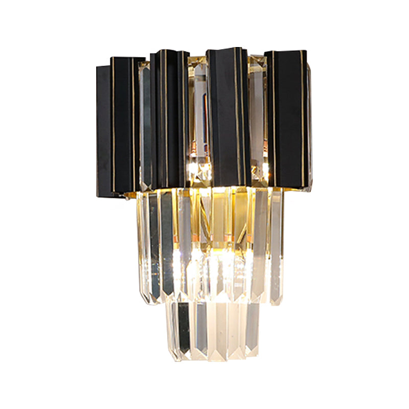 3 ampoules Clean Crystal Prisms Sconce Light Contemporain Black Boîtes Lampe murale de la chambre effilée