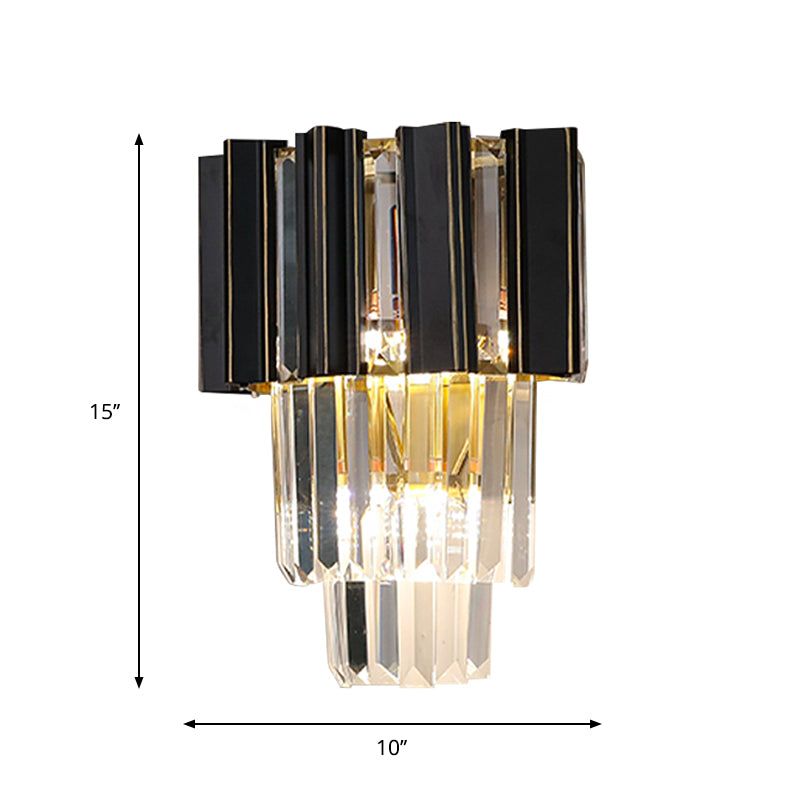 3 ampoules Clean Crystal Prisms Sconce Light Contemporain Black Boîtes Lampe murale de la chambre effilée
