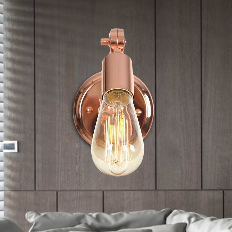 Roségold bewaffnete Wandleuchte Retro Industrial Iron 1 Leichte Badezimmer Rotatable Wandlampe mit freiliegerischer Glühbirne