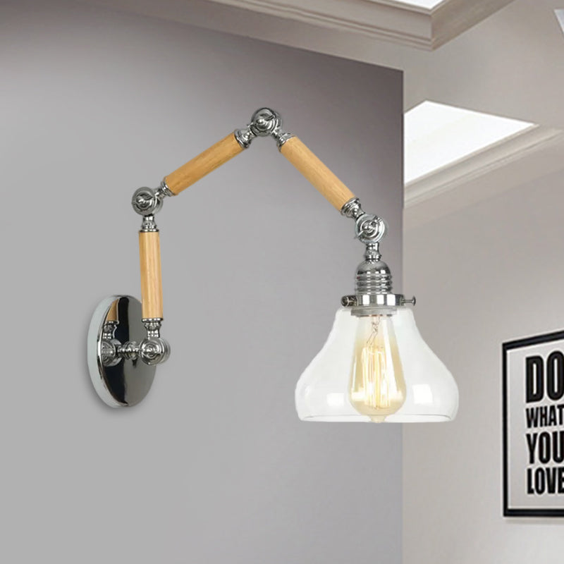 Vidrio transparente Black Spline Splight Shade de lámpara de pared industrial de 1 luces con brazo largo y extensible