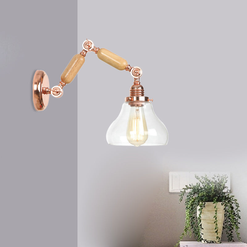 1 Light Clear Glass Wall Sconce Light Vintage Gold Gourd Living Room Lighting Fixture with Long Extendable Arm