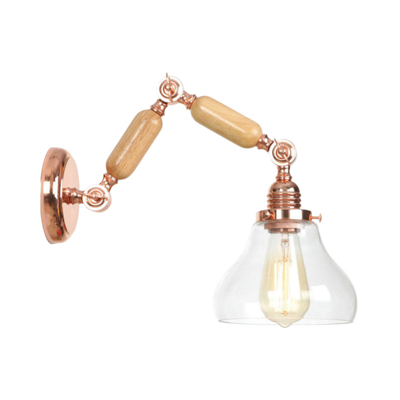 1 Light Clear Glass Wall Sconce Light Vintage Gold Gourd Living Room Lighting Fixture with Long Extendable Arm