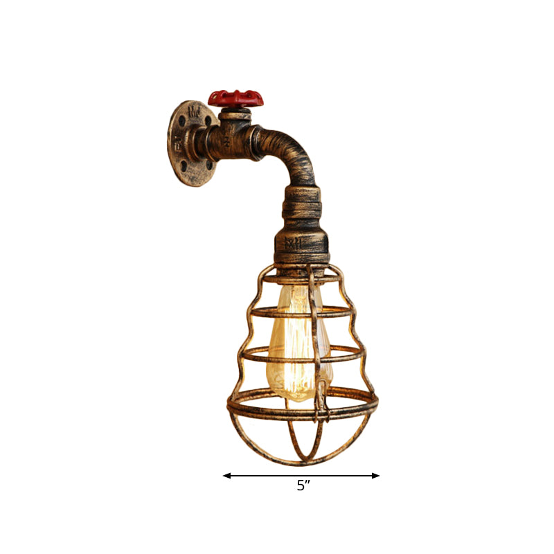 1 cage de tête en forme de bulbe de lampe murale de lampe à la ferme en bronze vieilli en bronze en bronze applique murale avec roue de soupape