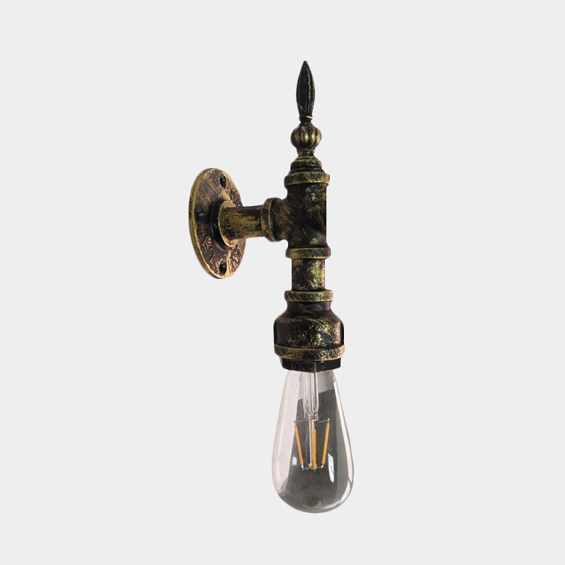 Exposed Bulb Bedroom Wall Lighting Industrial Style Iron 1 Bulb Bronze/Rust Wall Sconce Lamp with Pipe