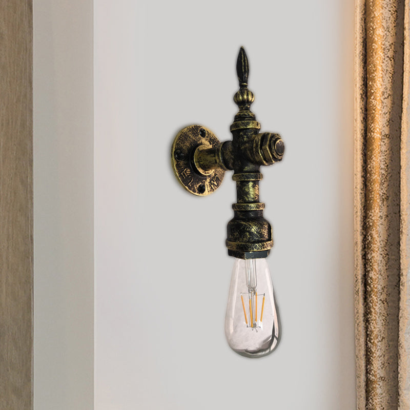 Plonzón de bronce de bronce apliques desnudo 1 luz de estilo de pared de estilo rústico con diseño de tubería de agua para restaurante
