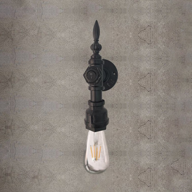 Open Bulb Dining Room Wall Lamp Vintage Style Metal 1 Head Black Wall Light Sconce with On/Off Switch