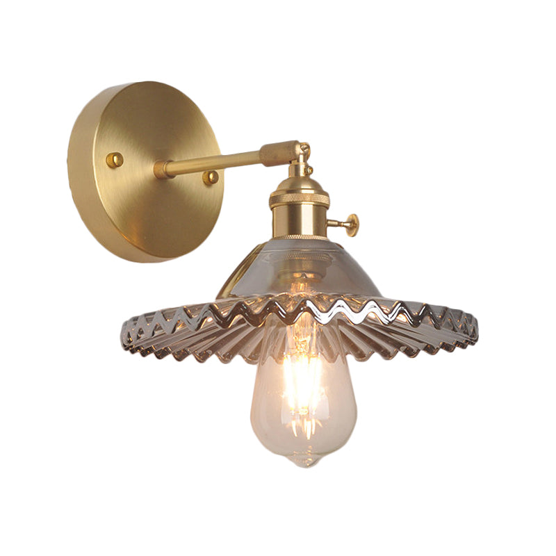 Brass Scalloped Wall Lighting Industrial Smoked Glass 1 Light Living Room Sconce Light Fixture
