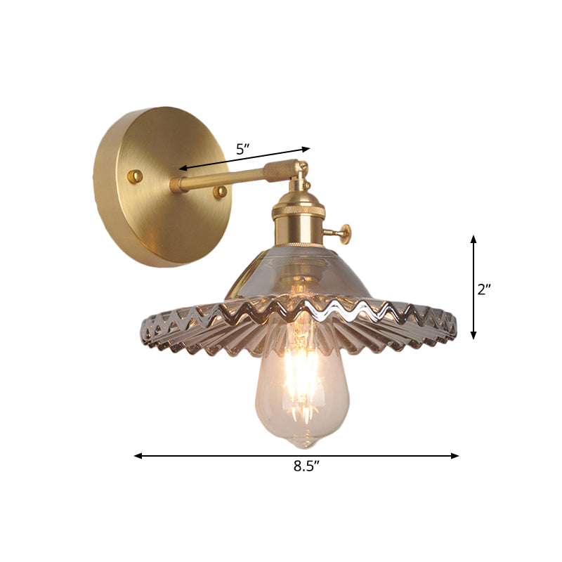 Brass Scalloped Wall Lighting Industrial Smoked Glass 1 Light Living Room Sconce Light Fixture