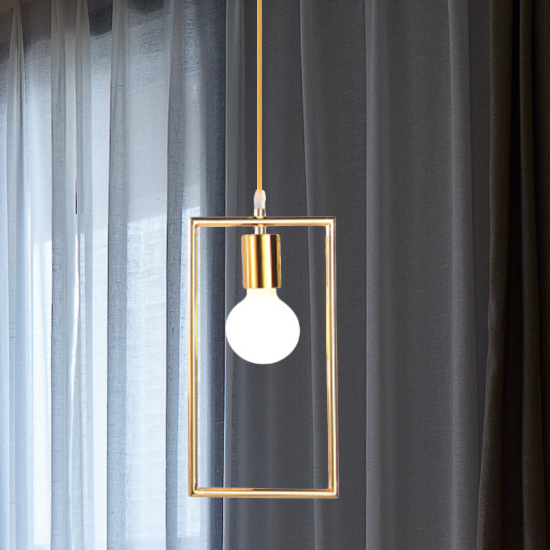 Golden Rectangle Hanging Ceiling Light with Frame Loft Style 1 Light Bedroom Pendant Lamp