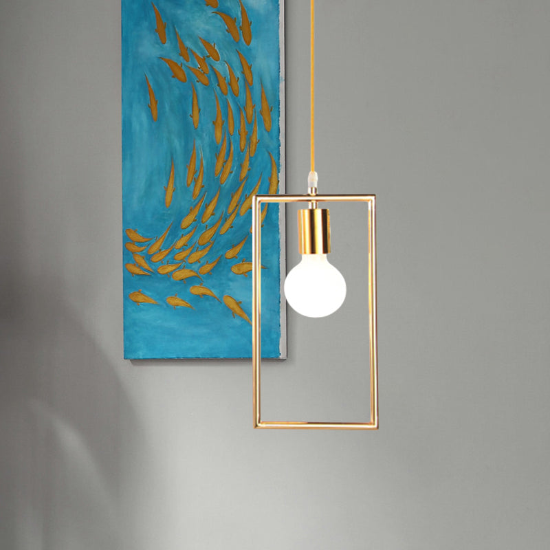 Golden Rectangle Hanging Ceiling Light with Frame Loft Style 1 Light Bedroom Pendant Lamp