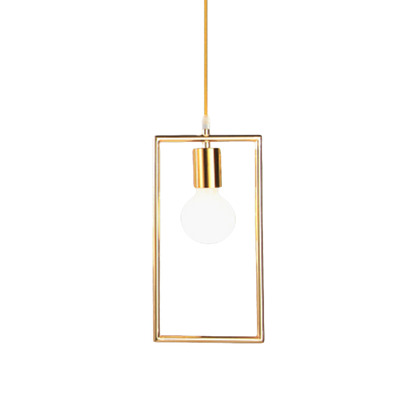 Golden Rectangle Hanging Ceiling Light with Frame Loft Style 1 Light Bedroom Pendant Lamp