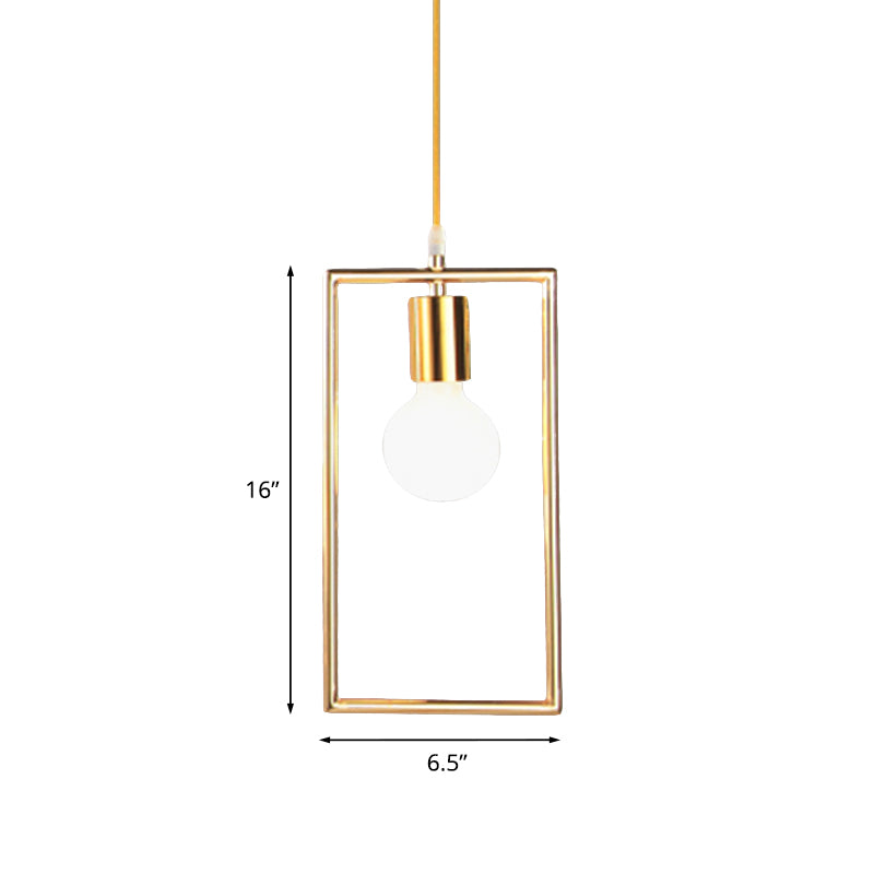 Golden Rectangle Hanging Ceiling Light with Frame Loft Style 1 Light Bedroom Pendant Lamp