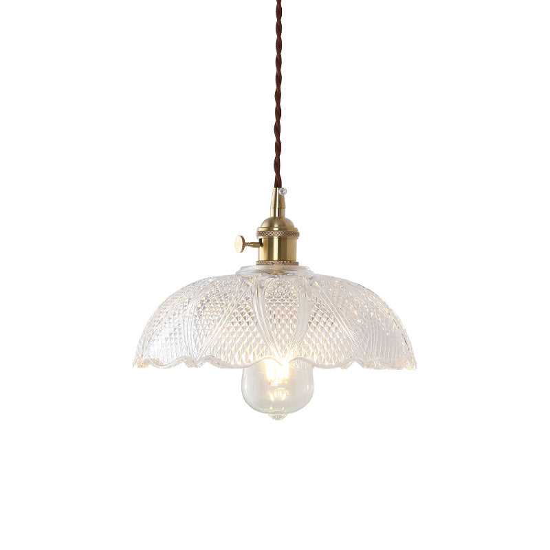 Brass 1 Light Pendant Lighting Modern Etched Prismatic Glass Dome Hanging Lamp for Living Room
