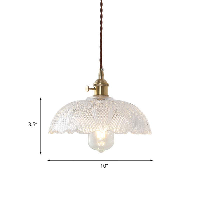 Brass 1 Light Pendant Lighting Modern Etched Prismatic Glass Dome Hanging Lamp for Living Room