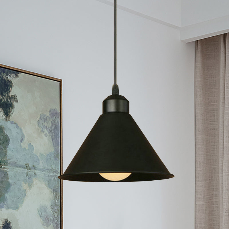 1 Leichte Kegelanhängerlampe Einfacher Stil Schwarz/Weiß -Metall Deckenhänge Licht mit einstellbarem Kabel