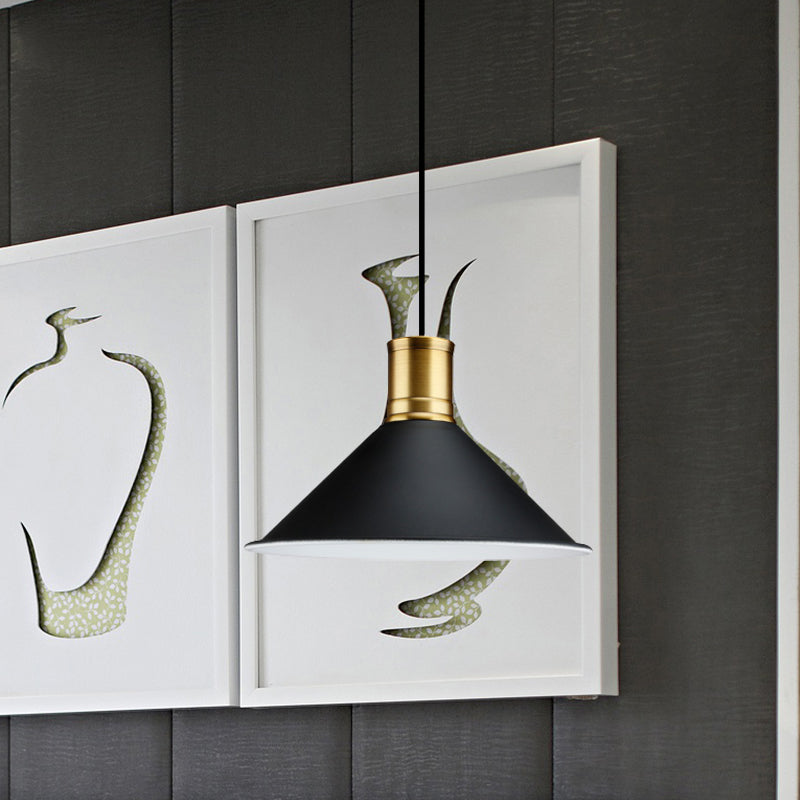 Luce a sospensione con finitura nera metallica conic 1 luce industriale vintage industriale luce per camera da letto, larghezza 8,5 "/10,5"