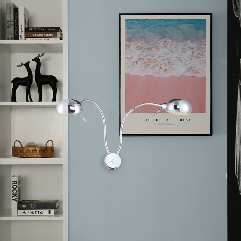 Doppelwölker Metall Wandleuchte Industrial Style 2 Lichter Schlafzimmer Wandleuchte mit flexiblem Arm in Schwarz/Chrom