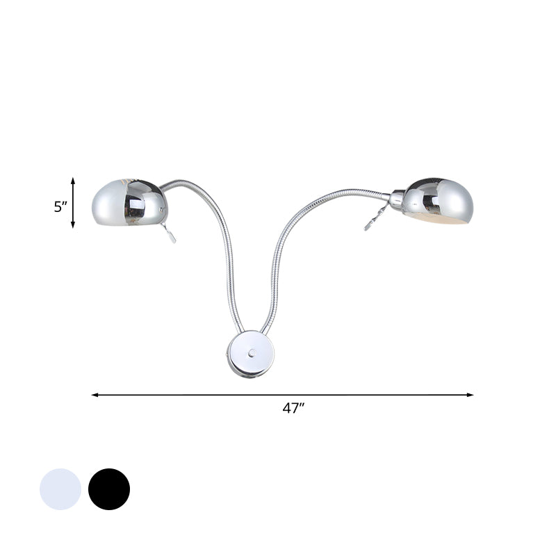 Doppelwölker Metall Wandleuchte Industrial Style 2 Lichter Schlafzimmer Wandleuchte mit flexiblem Arm in Schwarz/Chrom