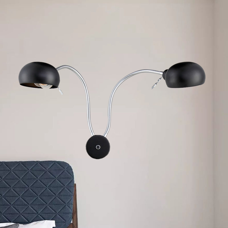 Doppelwölker Metall Wandleuchte Industrial Style 2 Lichter Schlafzimmer Wandleuchte mit flexiblem Arm in Schwarz/Chrom