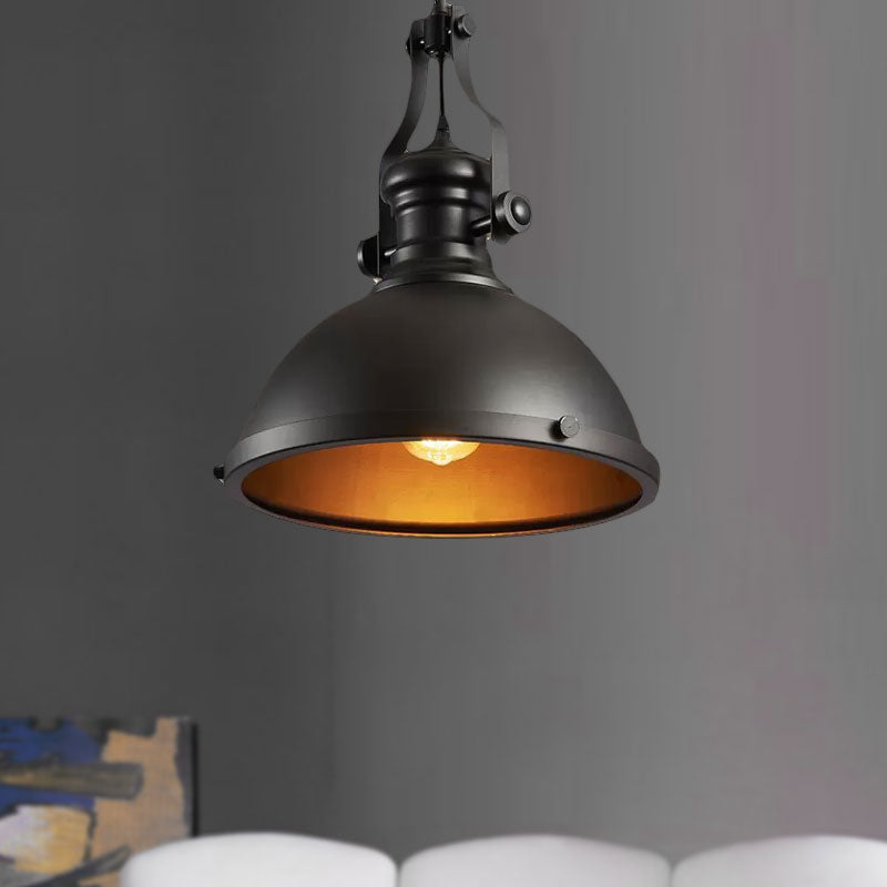 Dome Shade Metallic Ceiling Fixture Industrial Style 1 Light Dining Room Hanging Pendant Light