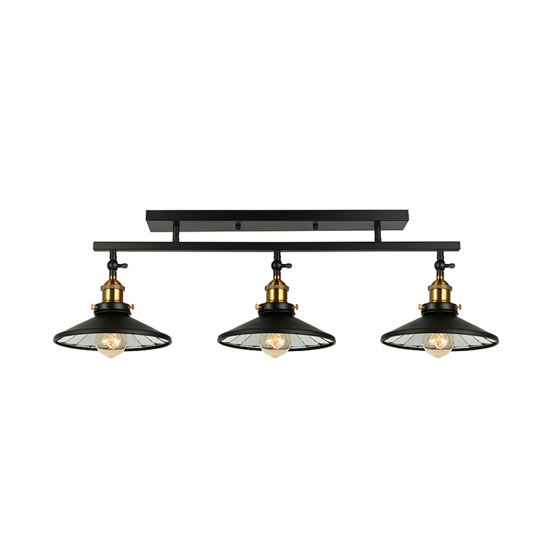 Metal Black Island Lighting Cone Shade 3 Heads Vintage Stylish Ceiling Light Fixture for Living Room