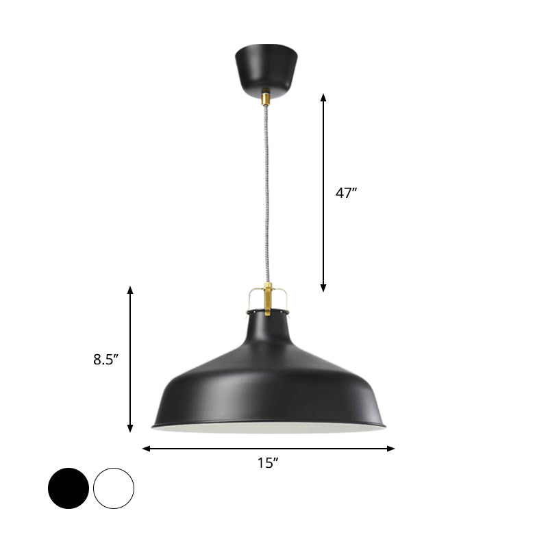 1 Light Metallic Pendant Lamp Modernism Black/White Barn Shade Dining Room Hanging Ceiling Light
