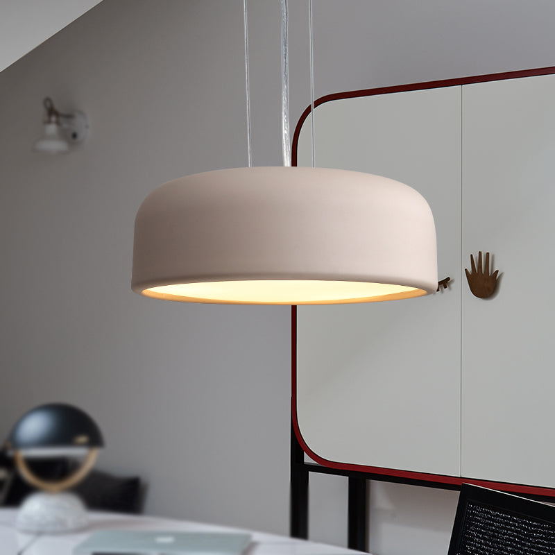 Khaki/Black Drum Shade Ceiling Fixture Macaron Style Metallic 1 Bulb Restaurant Pendant Light Fixture, 14"/19"/23.5" Width