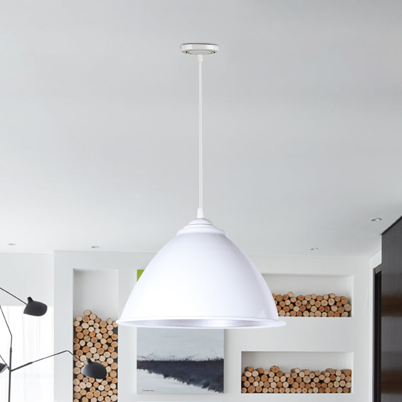 Metallic Domed Hanging Ceiling Light Industrial 1 Head Indoor Pendant Lamp with Adjustable Cord in Black/White/Red
