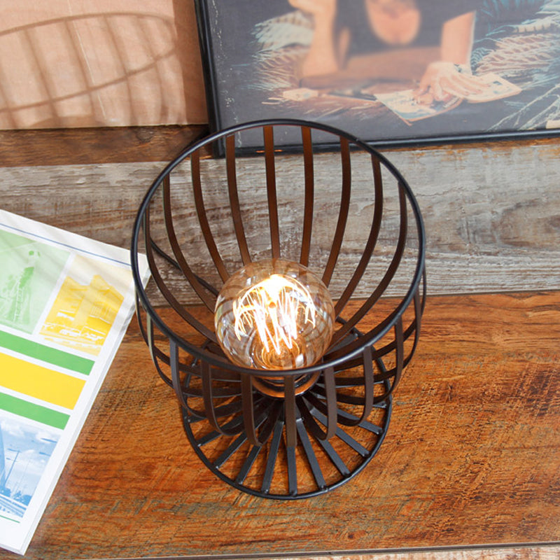 Bronce/negro 1 iluminación de mesa de luz en granja elegante lámpara de mesa de mesa de jaula de copa de vaso de vidrio de hierro forjado