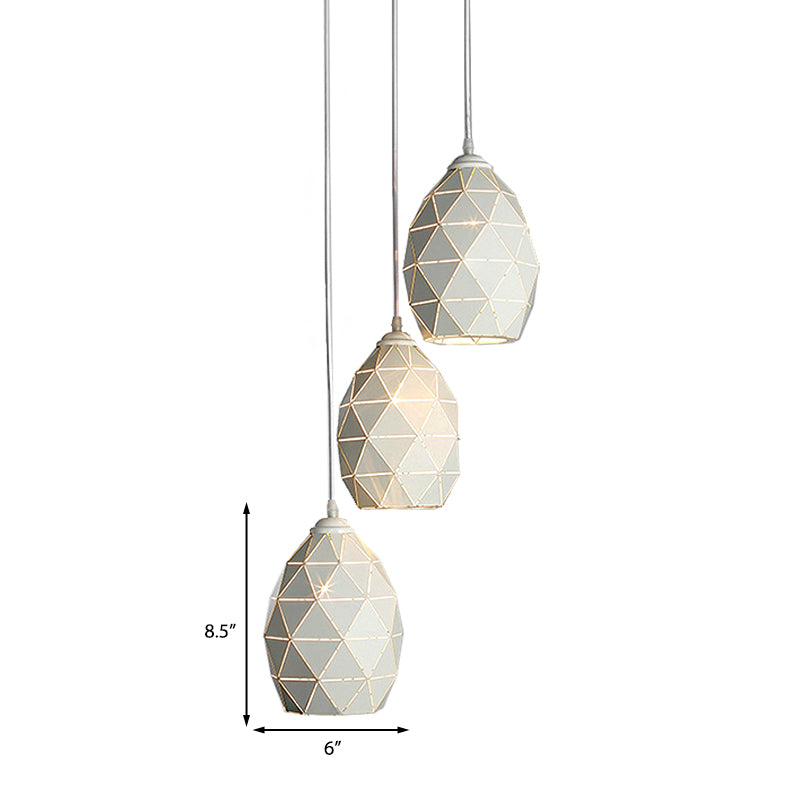 3 Lights Metal Pendant Lighting Modern Style White Geometric Indoor Hanging Ceiling Light, Linear/Round Canopy