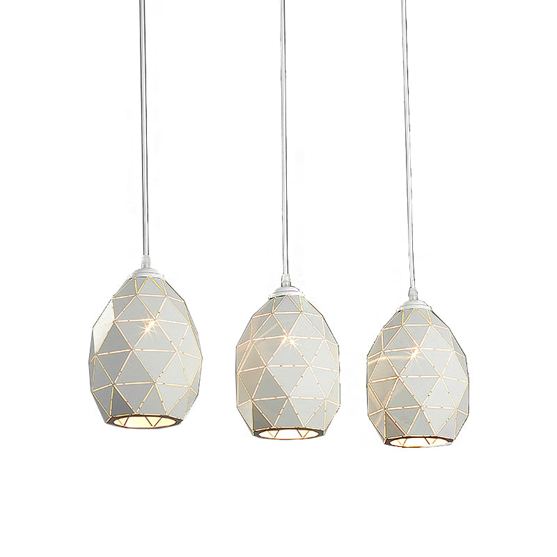 3 Lights Metal Pendant Lighting Modern Style White Geometric Indoor Hanging Ceiling Light, Linear/Round Canopy