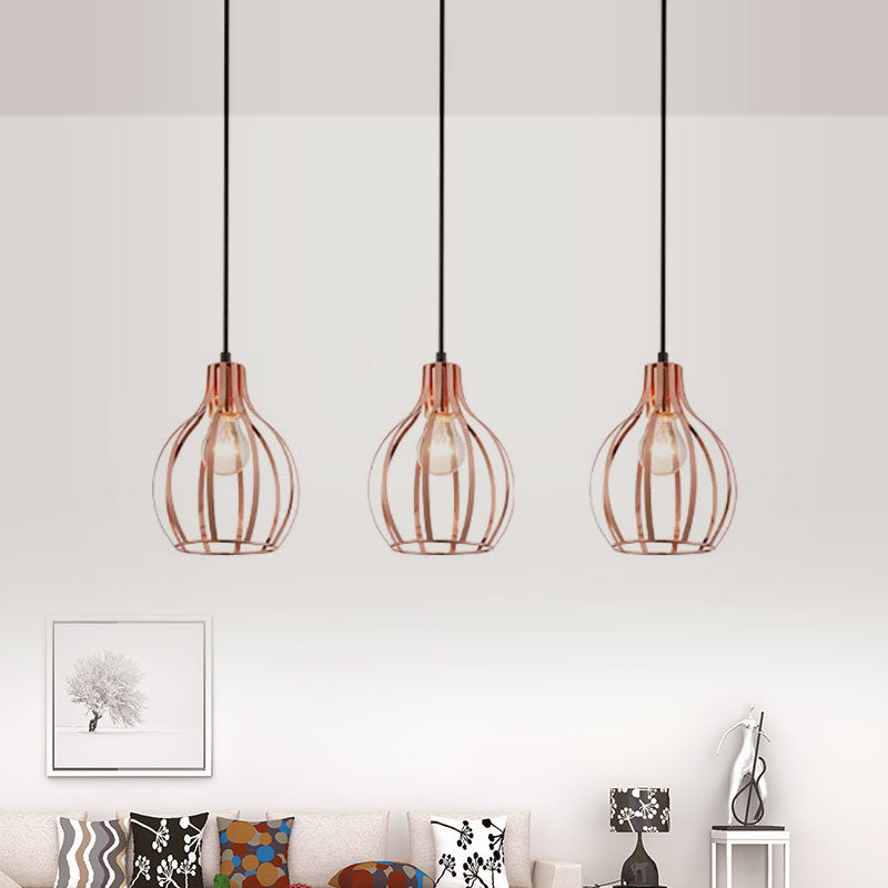 Accensione a sospensione in oro rosa metallico Global Gage Shade 3 Luci in stile industriale Lampada del soffitto con baldacchino rotondo/lineare