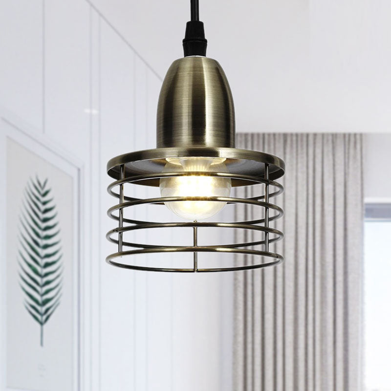 1 éclairage à tambour léger avec nuance à cage de fil industriel rétro noir / bronze plafond en métal pendentif pour la cuisine