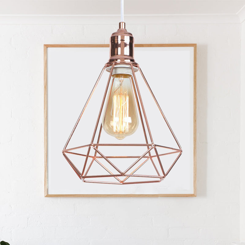 Luce a sospensione in metallo in metallo con diamante industriale 1 testa a soffitto del soffitto in oro rosa
