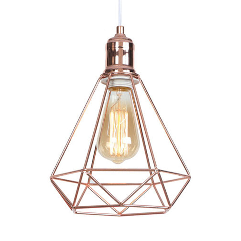 Luce a sospensione in metallo in metallo con diamante industriale 1 testa a soffitto del soffitto in oro rosa