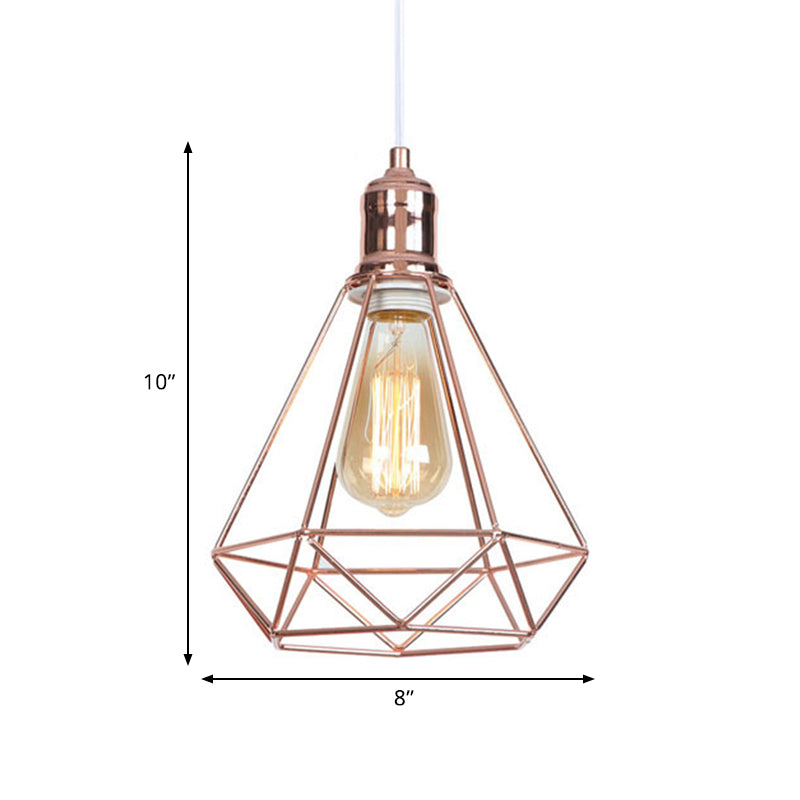 Luce a sospensione in metallo in metallo con diamante industriale 1 testa a soffitto del soffitto in oro rosa