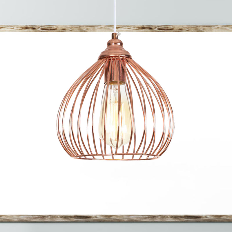 Gourd Single Pendant Light with Wire Guard 1 Light Industrial Hanging Ceiling Light in Rose Gold