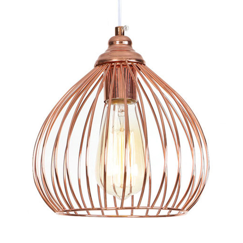 Gourd Single Pendant Light with Wire Guard 1 Light Industrial Hanging Ceiling Light in Rose Gold